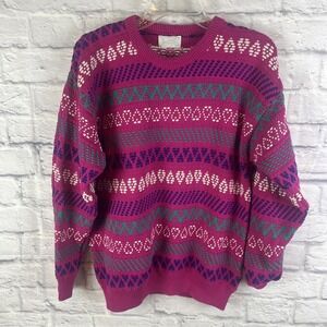 Jantzen Vintage Y2K 80s 90s Retro NordicPullover Pink Hearts Sweater Size Medium
